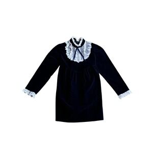 Vintage JCPenney Girls Navy Velvet Lace Bib Collar Dress Size 6x Holiday Party